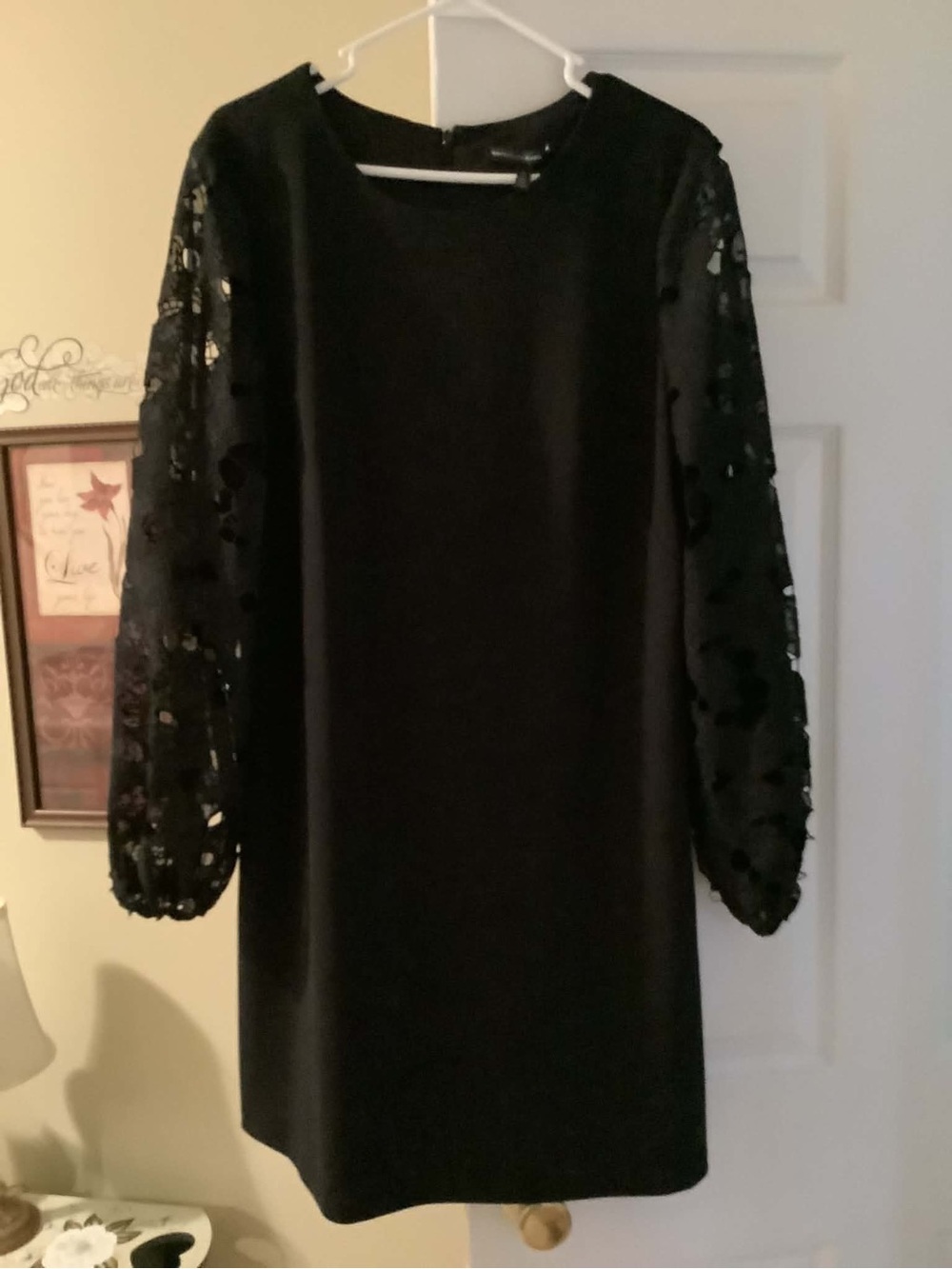 White House Black Market Black Lace-Sleeve Shift Dress